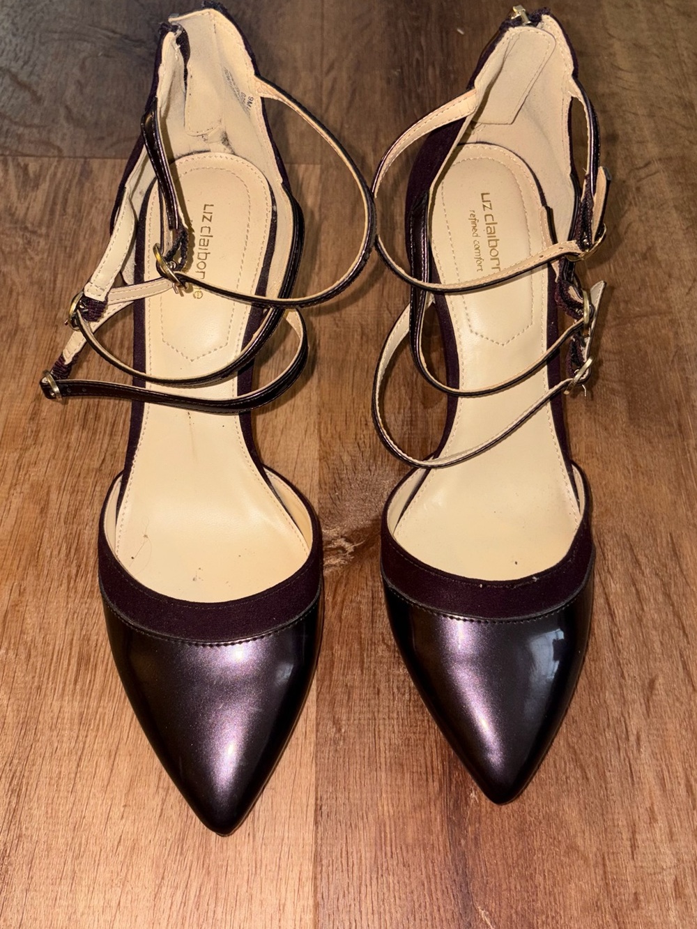 Liz Claiborne Metallic Plum Pointed-Toe Strappy Heels